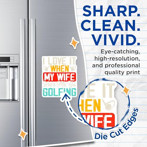 (2 Pack) Funny Golf Magnets - I Love It When My Wife Lets Me Golfing - Humorous Golf - Cute Golf Quotes - 5" On Longest Side - for Cars, Fridges, Toolboxes - Made in USA - MAG3685