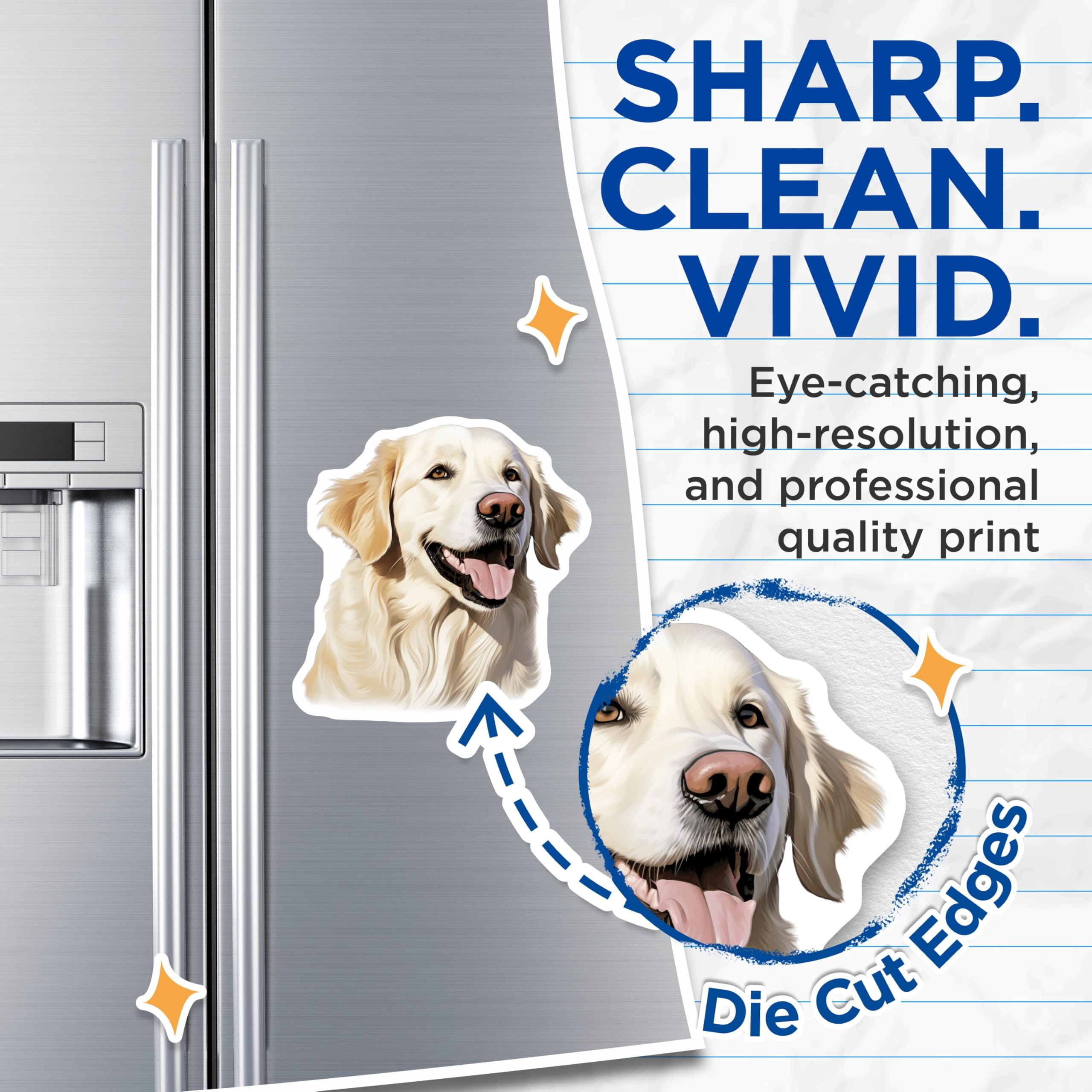 (2 Pack) Golden Retriever Magnets - Happy Dog Breed Art - Dog Lover Home Accent - 5 Inches On Longest Side - Thick Durable Magnet - Made in USA - MAG25221