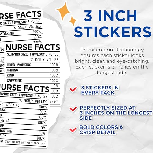 (3 Pack) Nurse Facts Decals - Funny Nurse - Awesome Nurse Decals - 3 Inches On Longest Side - Easy Peel & Apply - Made in USA - 3MCS7879