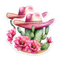 (2 Pack) Cactus Hat Stickers - Flowering Cactus Stickers - Boho Plant Art Stickers - 5" On Longest Side - Sticks to Any Smooth Flat Surface - Made in USA - BMCS3387