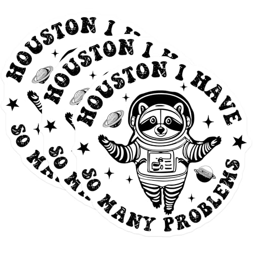 (3 Pack) Raccoon Astronaut Decals - Funny Space Decals - Houston We Have Problems - 3 Inches On Longest Side - Easy Peel & Apply - Made in USA - 3MCS2272