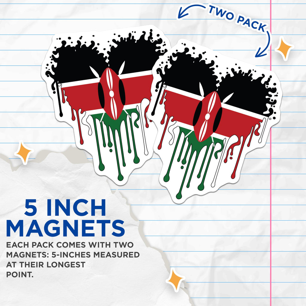 (2 Pack) Kenya Flag Magnets - Kenyan Pride Decor - Patriotic Fridge Magnets - 5" On Longest Side - Premium Magnet - for Cars, Refrigerators, Toolboxes, Lockers - Made in USA - MAG17434