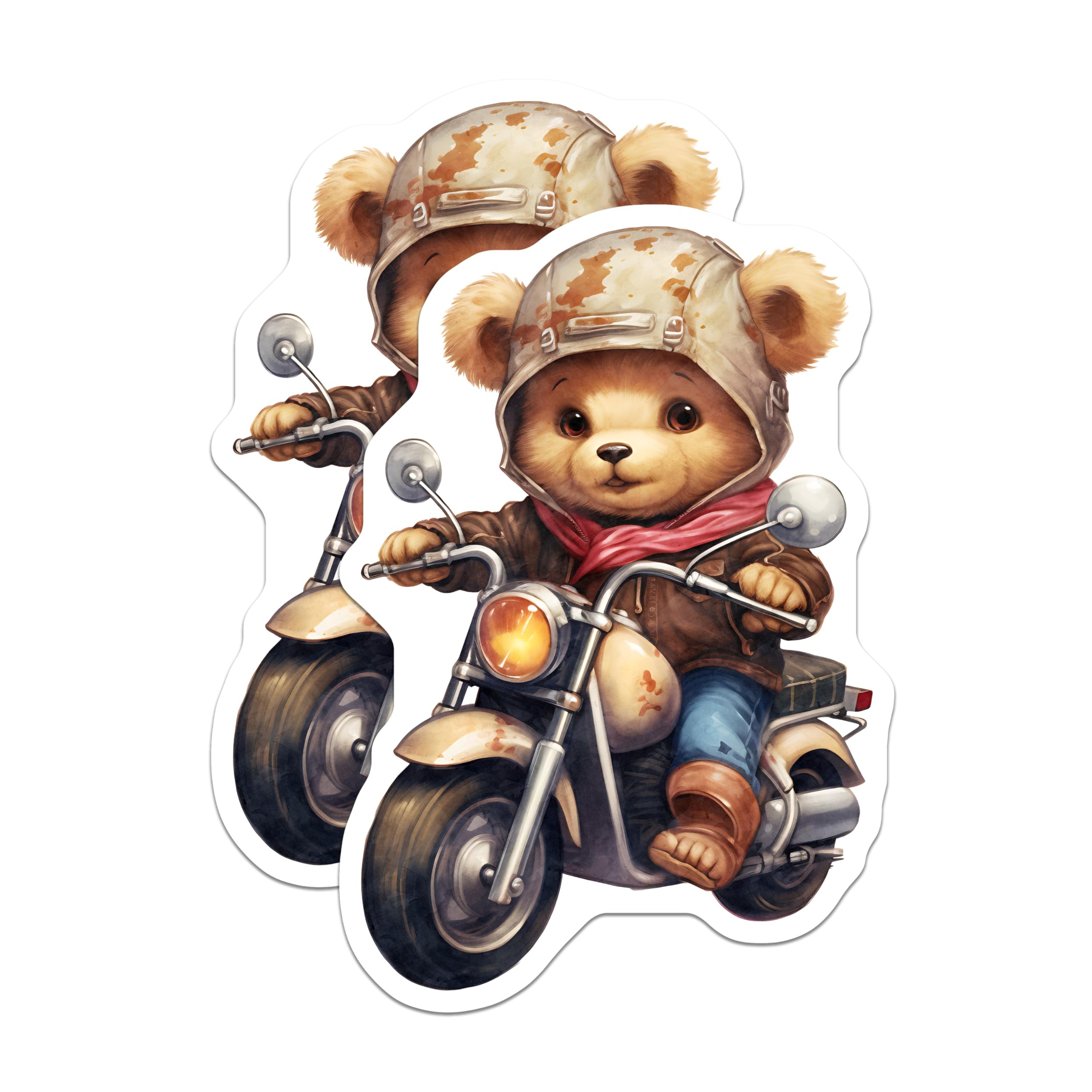 (2 Pack) Motor Bear Stickers - Motorcycle Rider Stickers - Cool Stickers- 5" On Longest Side - Sticks to Smooth Flat Surfaces - Made in USA - BMCS16901