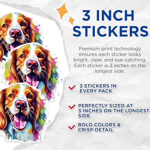 (3 Pack) Spaniel Decals - Colorful Dog Decal - Laptop Decal - 3 Inches On Longest Side - Easy Peel & Apply - Made in USA - 3MCS0848