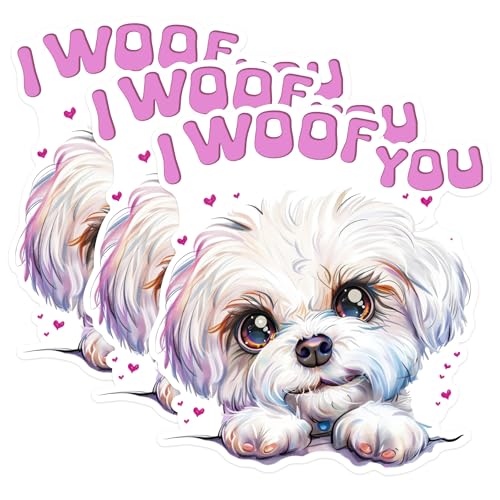 (3 Pack) I Woof You Decals - Maltese Dog Stickers - Cute Pet Decal - 3 Inches On Longest Side - Easy Peel & Apply - Made in USA - 3MCS1222