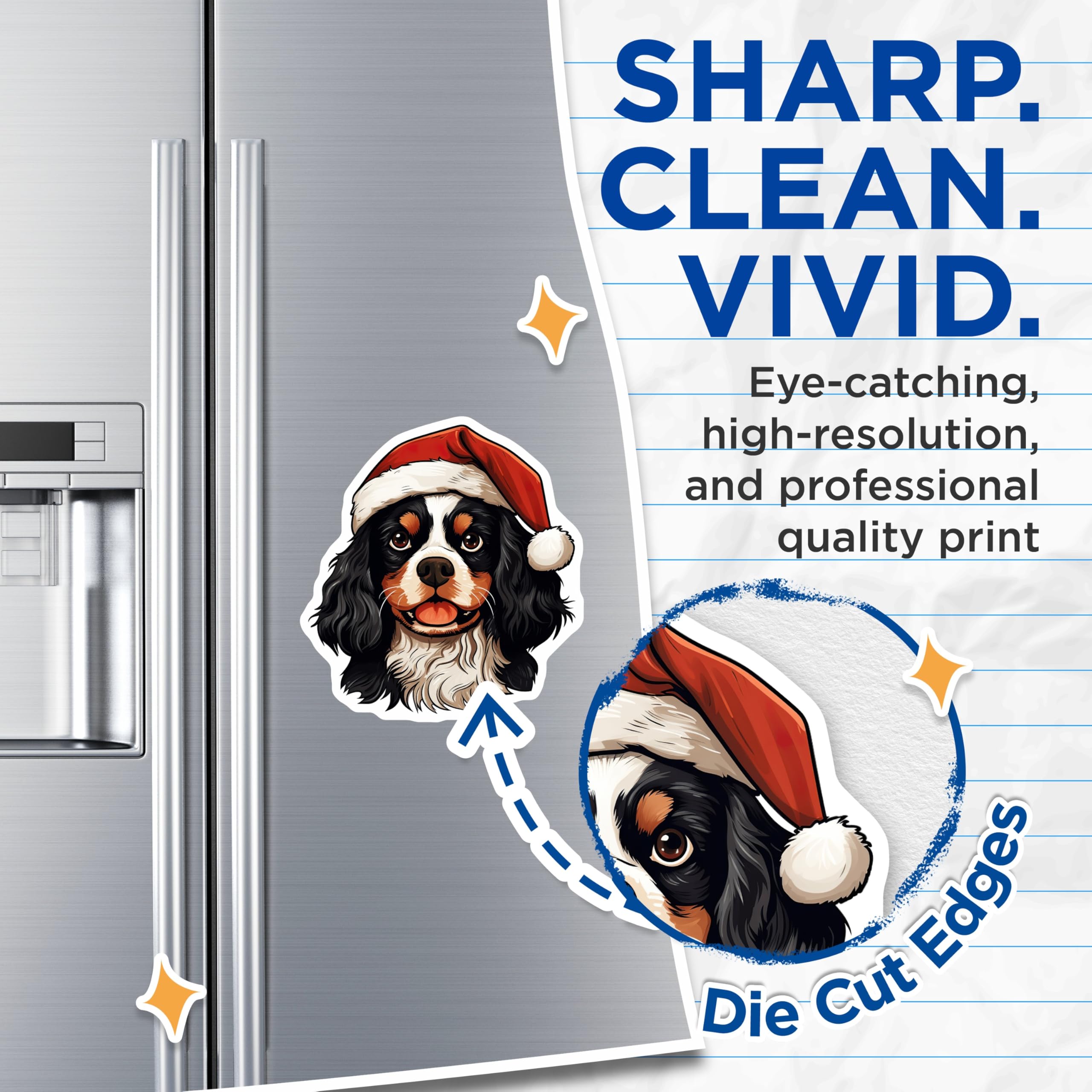 (2 Pack) Cavalier Christmas Magnets - Santa Hat Dog - Holiday Pet Decor - 5 Inches On Longest Side - Thick Durable Magnet - Made in USA - MAG28399