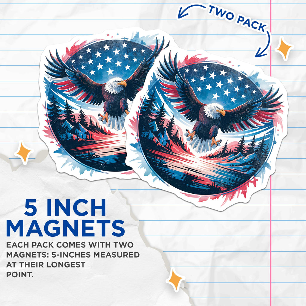 (2 Pack) American Eagle Magnets - Patriotic USA Decor - Bald Eagle Wildlife Art - 5 Inches On Longest Side - Thick Durable Magnet - Made in USA - MAG21069