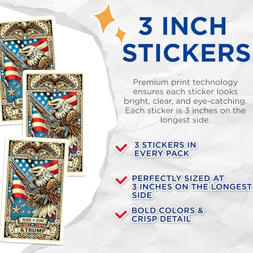 (3 Pack) American Eagle Decals - Patriotic Gun Lover - Political Decal - 3 Inches On Longest Side - Easy Peel & Apply - Made in USA - 3MCS4295
