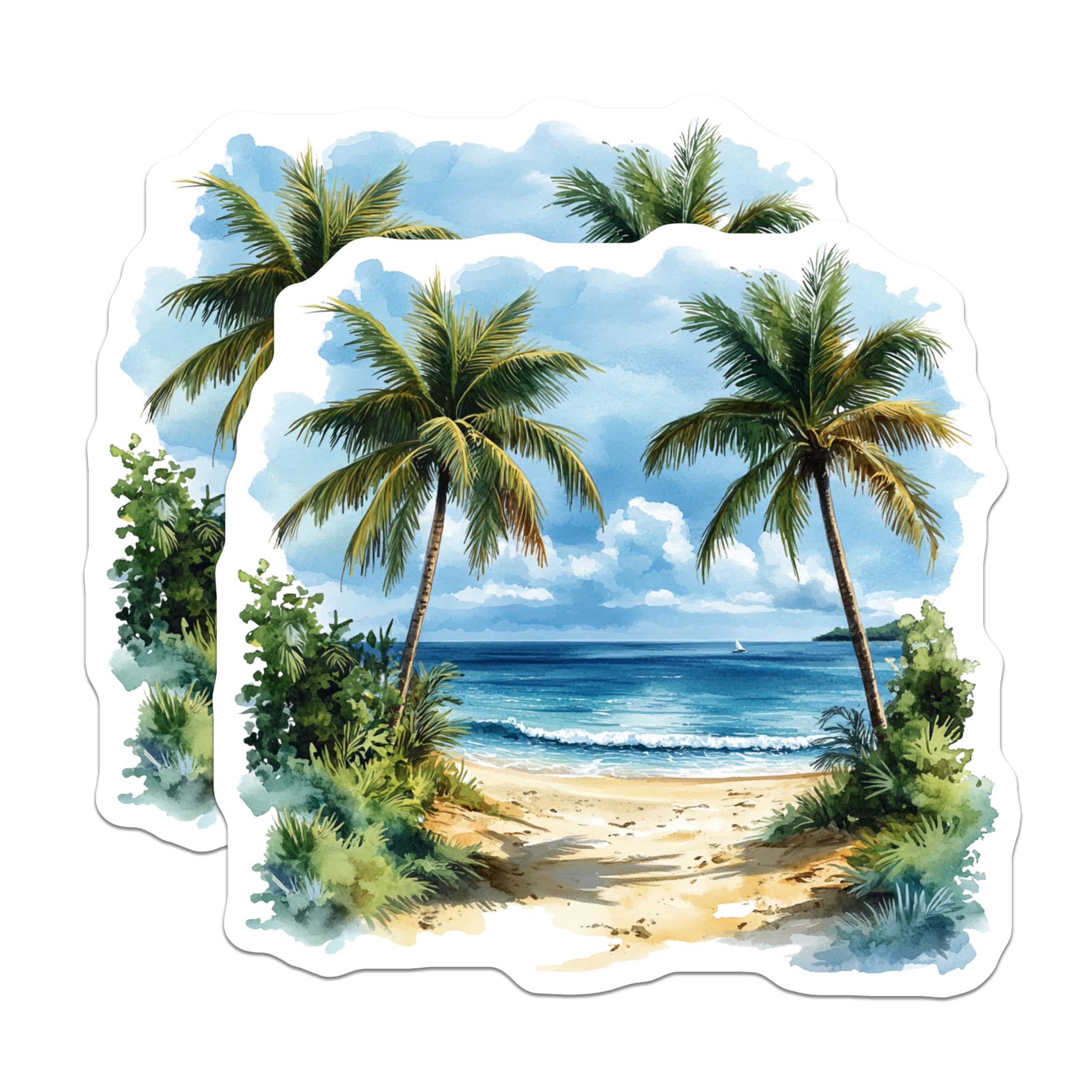 (2 Pack) Beach Vacation Magnets - Tropical Ocean Palm Trees - Watercolor Coastal Decor Souvenir - 5 Inches On Longest Side - Thick Durable Magnet - Made in USA - MAG28876