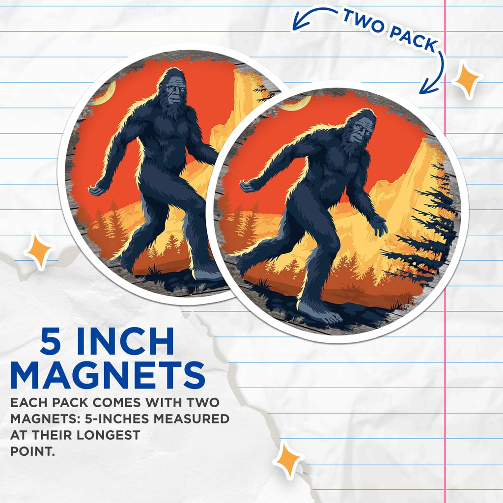 (2 Pack) Bigfoot Sasquatch Magnets - Forest Mountain Decor - Cryptid Outdoors Adventure - 5 Inches On Longest Side - Thick Durable Magnet - Made in USA - MAG28402