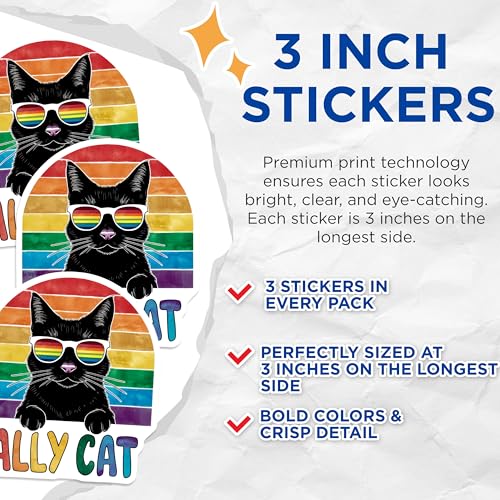 (3 Pack) Ally Cat Decals - Pride Cat - LGBTQ Support - 3 Inches On Longest Side - Easy Peel & Apply - Made in USA - 3MCS8309