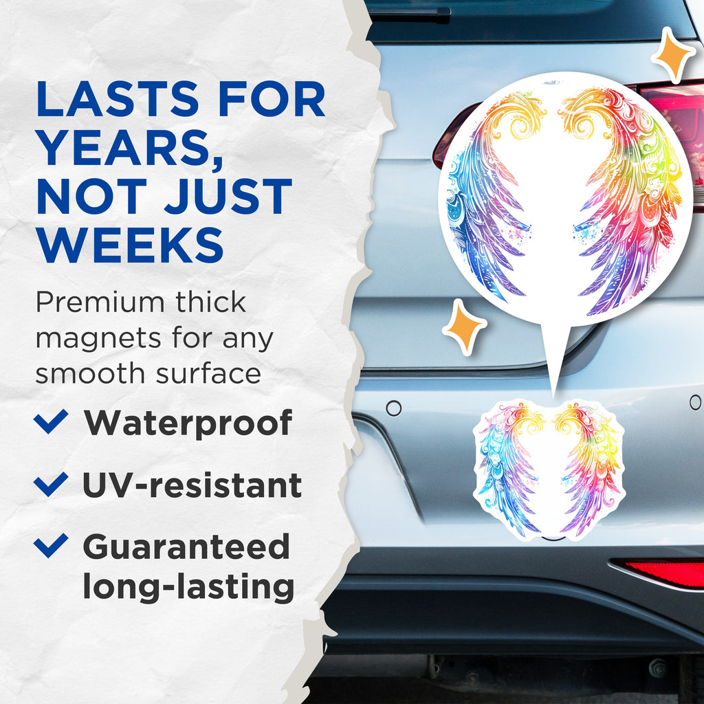 (2 Pack) Rainbow Wings Magnets - Colorful Angelic Art - Whimsical Boho Decor Fridge Accent - 5 Inches On Longest Side - Thick Durable Magnet - Made in USA - MAG39392