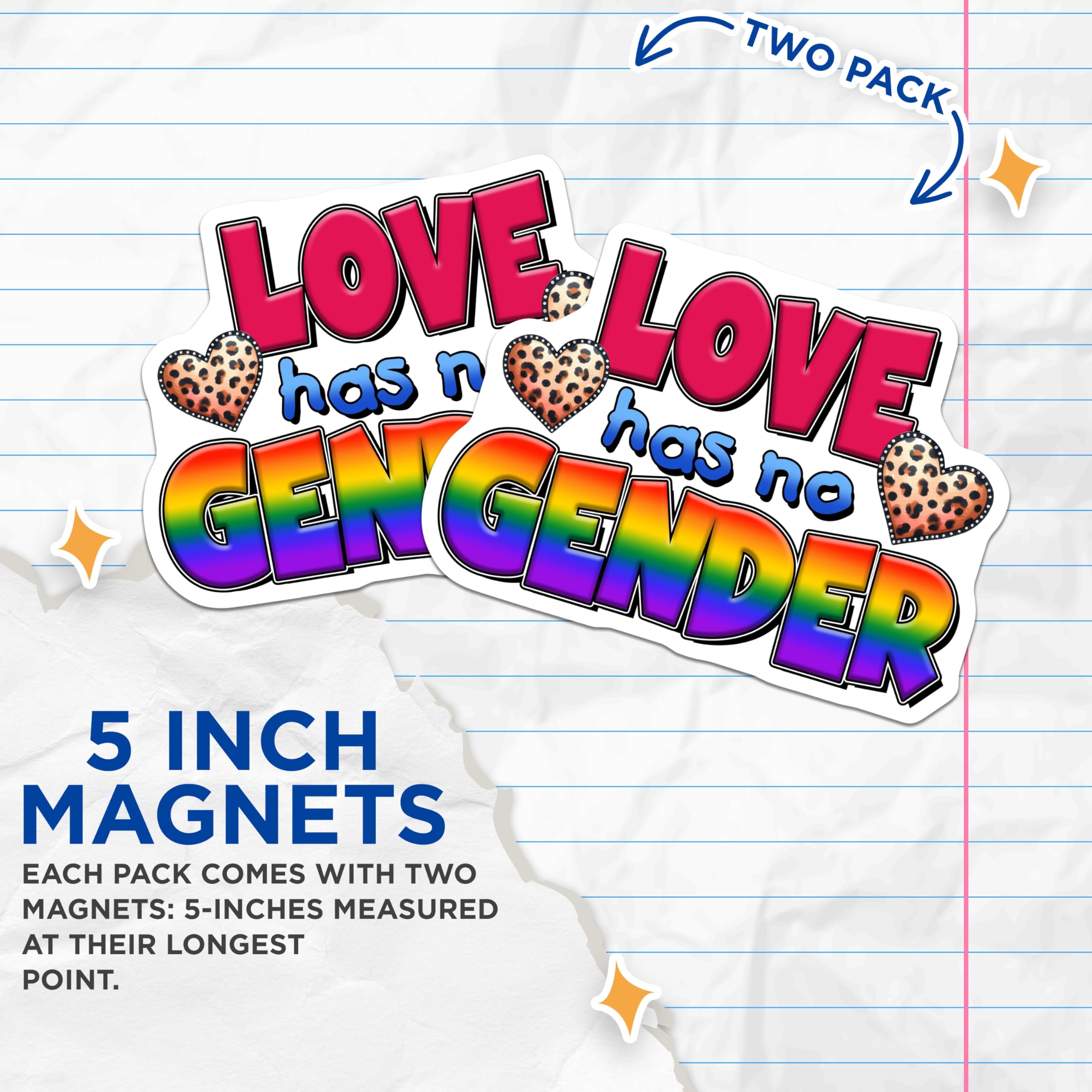(2 Pack) Pride Magnets - LGBTQ Magnet - Love Has No Gender Magnet - 5" On Longest Side - Premium Magnet - for Cars, Refrigerators, Toolboxes, Lockers - Made in USA - MAG16664