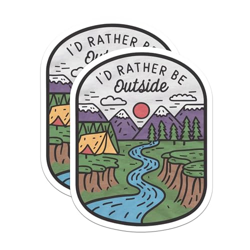 (2 Pack) I'd Rather Be Outside Magnets - Nature Camping Magnets - Outdoor Adventure Fridge Magnets - 5" On Longest Side - for Cars, Fridges, Toolboxes - Made in USA - MAG4054