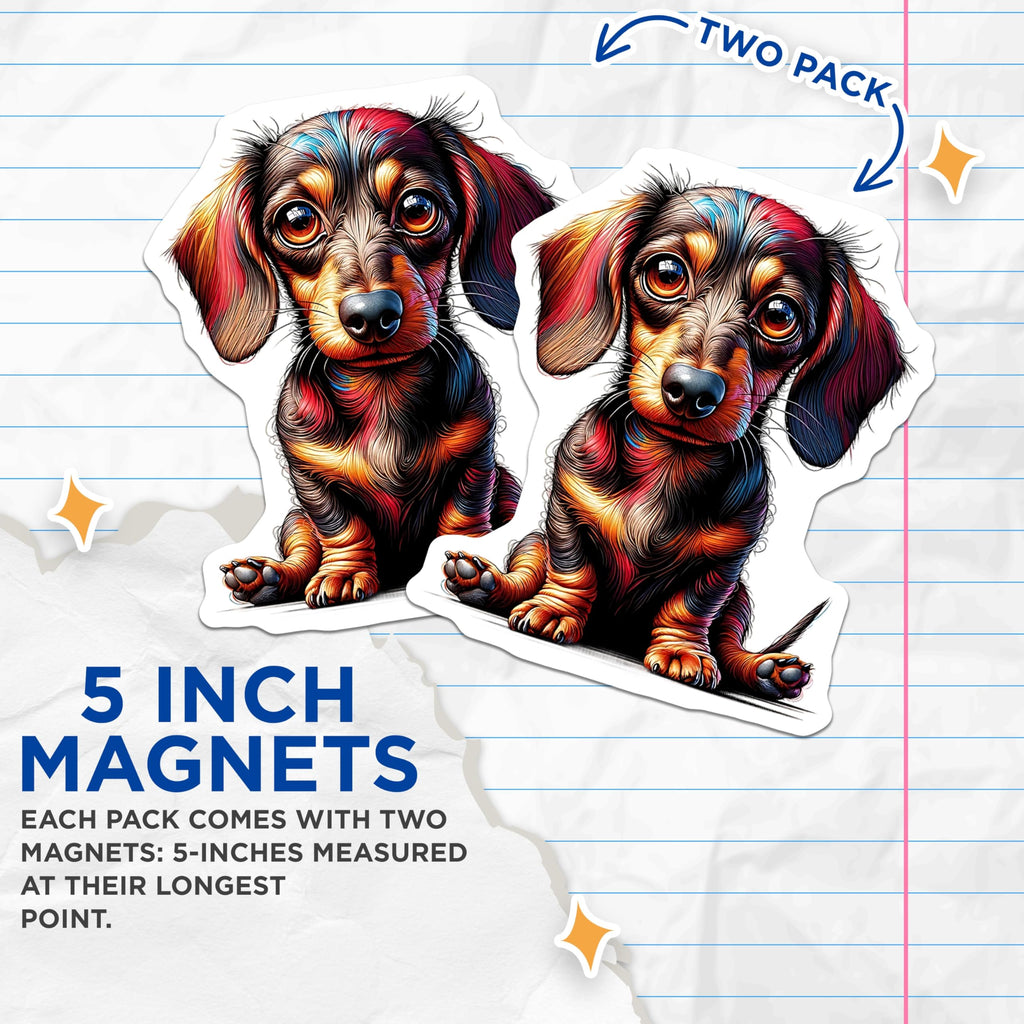 (2 Pack) Dachshund Dog Magnets - Cute Puppy Art - Sausage Dog Decor - 5" On Longest Side - Premium Magnet - for Cars, Refrigerators, Toolboxes, Lockers - Made in USA - MAG14091