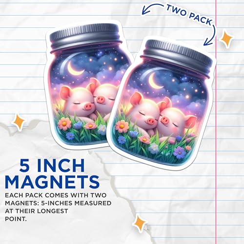 (2 Pack) Sleepy Piglet Garden Magnet - Piggy Lovers - 5" On Longest Side - Sticks to Smooth Flat Surfaces - Made in USA - MAG9390