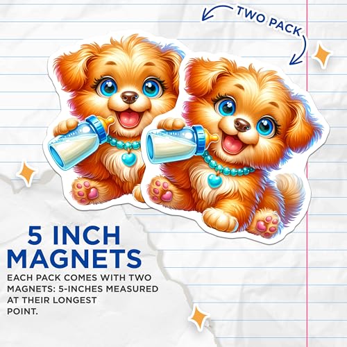 (2 Pack) Cartoon Dog Kitchen Decor Magnet - 5" On Longest Side - Sticks to Smooth Flat Surfaces - Made in USA - MAG9593