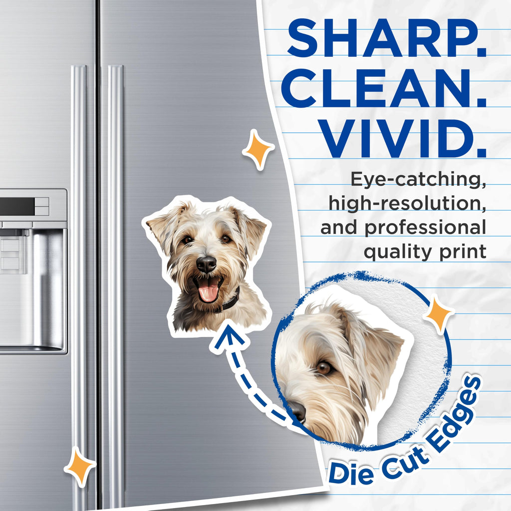 (2 Pack) Happy Dog Magnets - Cute Terrier Face - Dog Mom Dad Decor - Pet Lover Refrigerator Accent - 5 Inches On Longest Side - Thick Durable Magnet - Made in USA - MAG26055