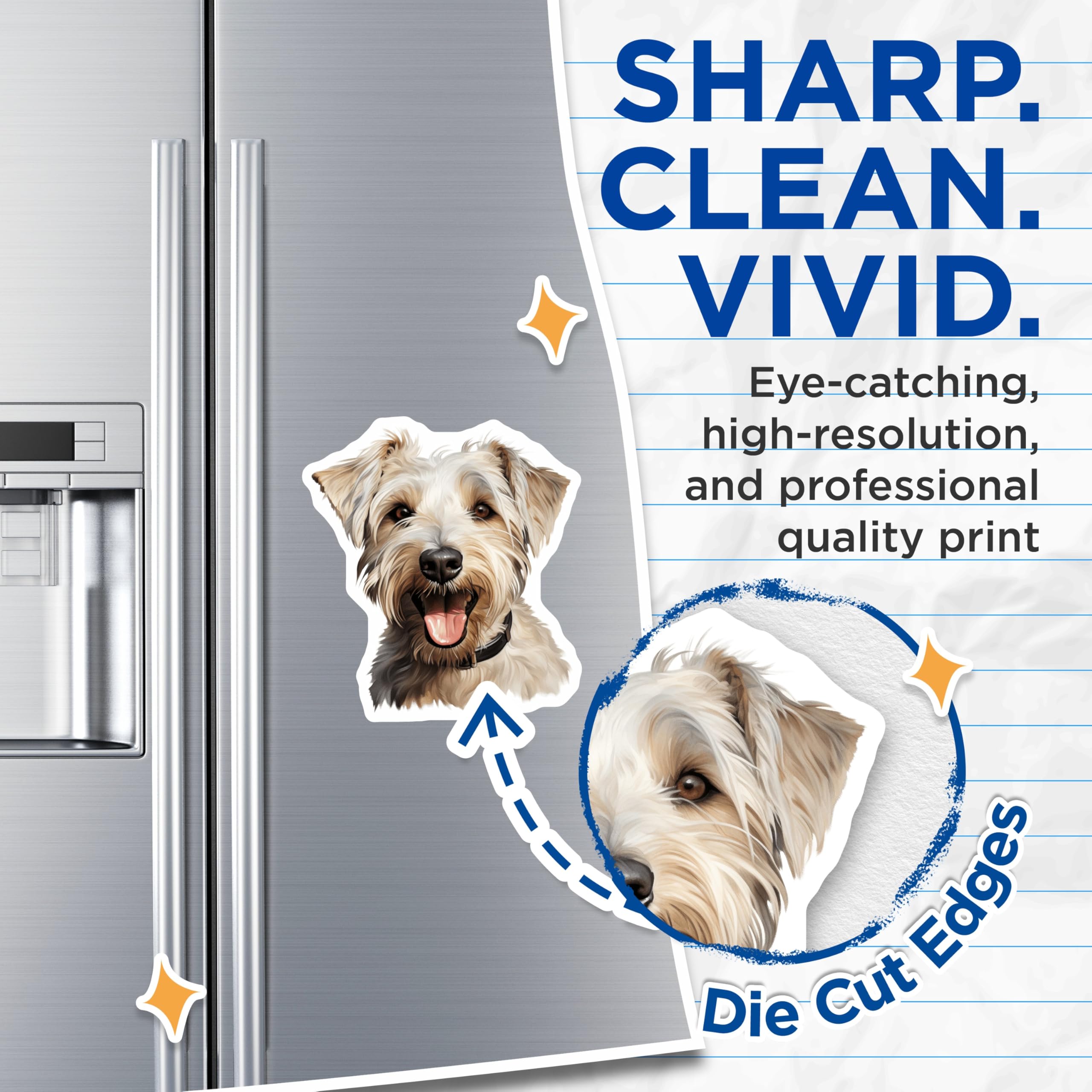 (2 Pack) Happy Dog Magnets - Cute Terrier Face - Dog Mom Dad Decor - Pet Lover Refrigerator Accent - 5 Inches On Longest Side - Thick Durable Magnet - Made in USA - MAG26055