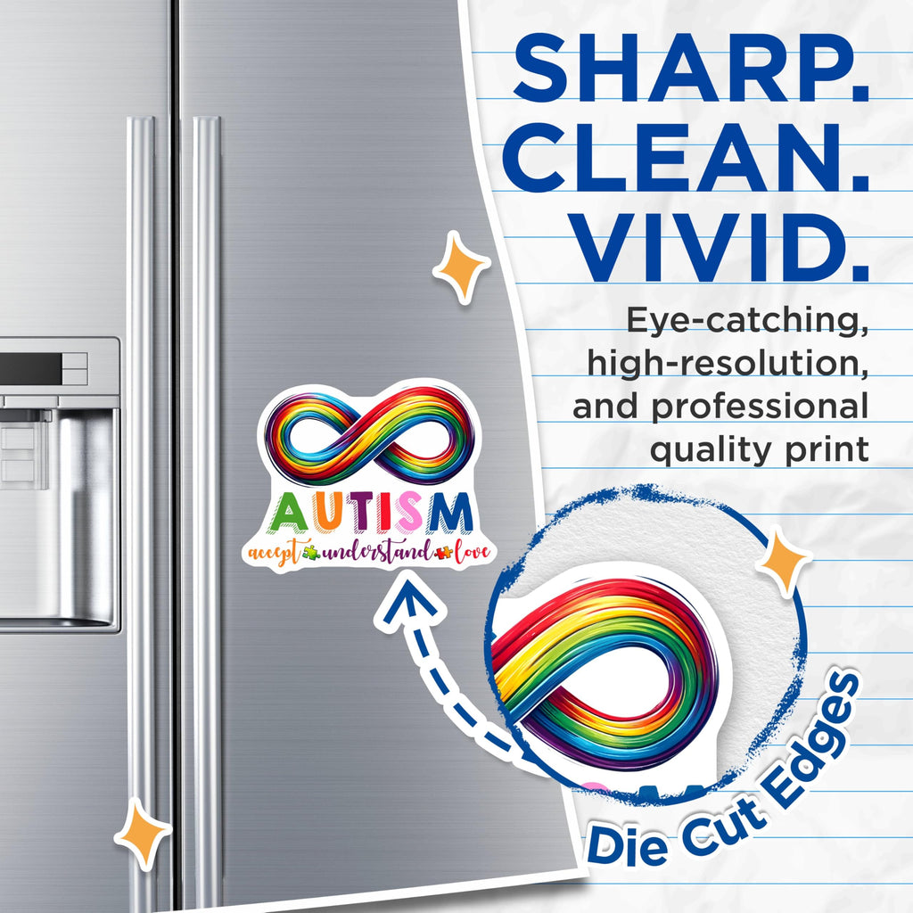 (2 Pack) Autism Awareness Magnets - Accept Understand Love Magnets - Rainbow Infinity Symbol Magnets - 5" On Longest Side - for Cars, Refrigerators, Toolboxes, Lockers - Made in USA BMCS3208