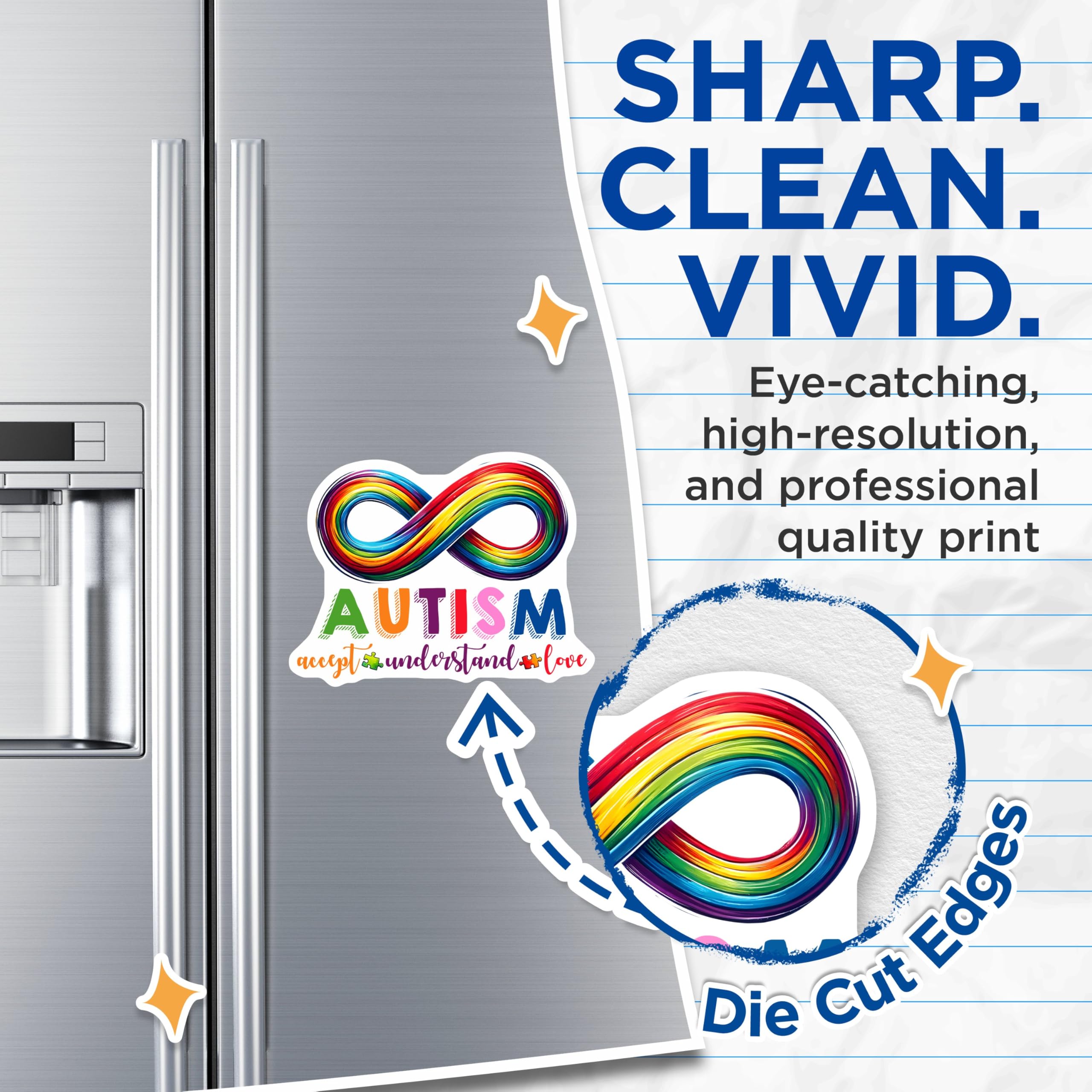 (2 Pack) Autism Awareness Magnets - Accept Understand Love Magnets - Rainbow Infinity Symbol Magnets - 5" On Longest Side - for Cars, Refrigerators, Toolboxes, Lockers - Made in USA BMCS3208