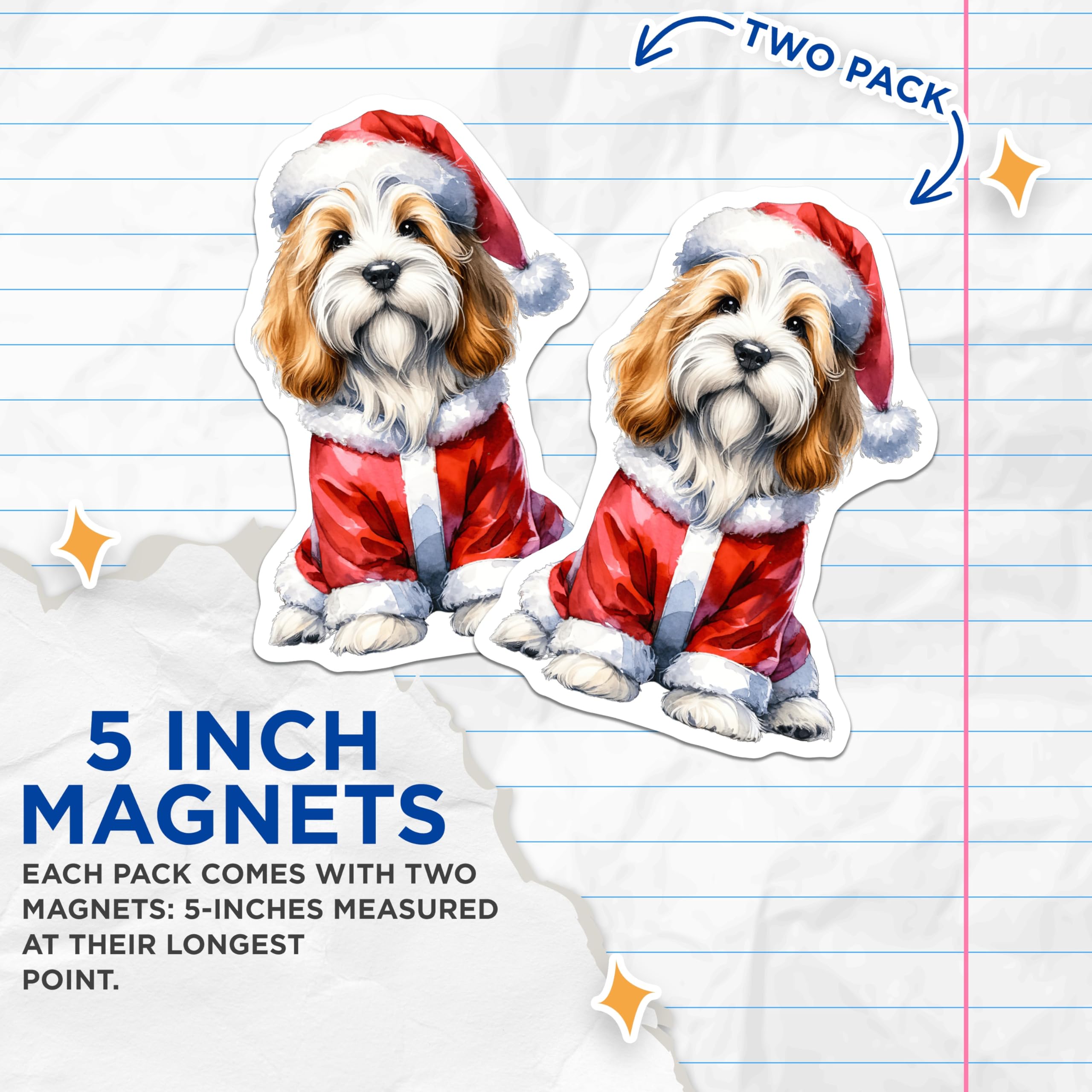 (2 Pack) Santa Dog Magnets - Christmas Puppy Decor - Havanese Pet Lover Animal Art - 5 Inches On Longest Side - Thick Durable Magnet - Made in USA - MAG29986