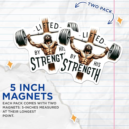 (2 Pack) Christian Fitness Magnet - Motivational Gym Decor - 5" On Longest Side - Sticks to Smooth Flat Surfaces - Made in USA - MAG9636
