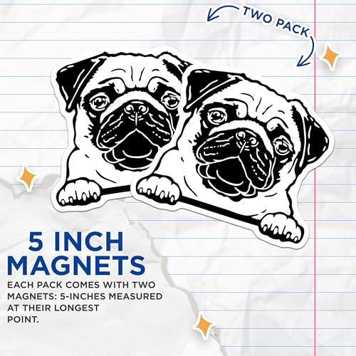(2 Pack) Pug Dog Magnets - Cute Pug Face - Animal Lover Fridge - Pug Dog Art - 5" On Longest Side - for Cars, Fridges, Toolboxes - Made in USA - MAG4045