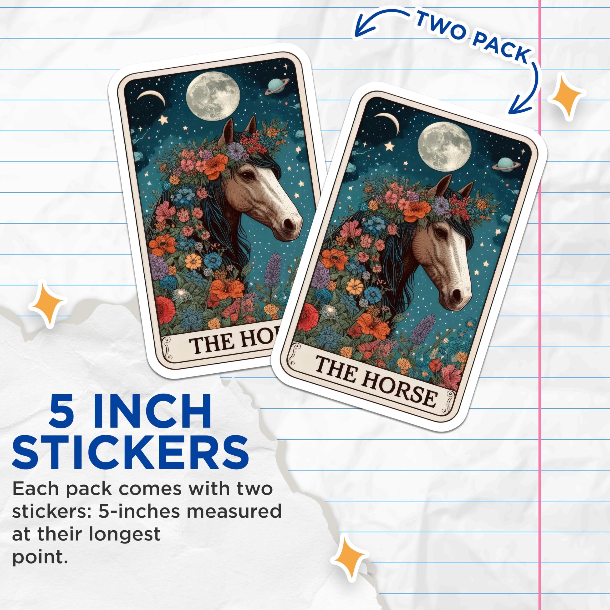 (2 Pack) Horse Illustration Stickers - Cosmic Floral Horse Stickers - Fantasy Animal Stickers - Equine Art Stickers - 5" On Longest Side - Sticks to Smooth Flat Surfaces - Made in USA - BMCS5436