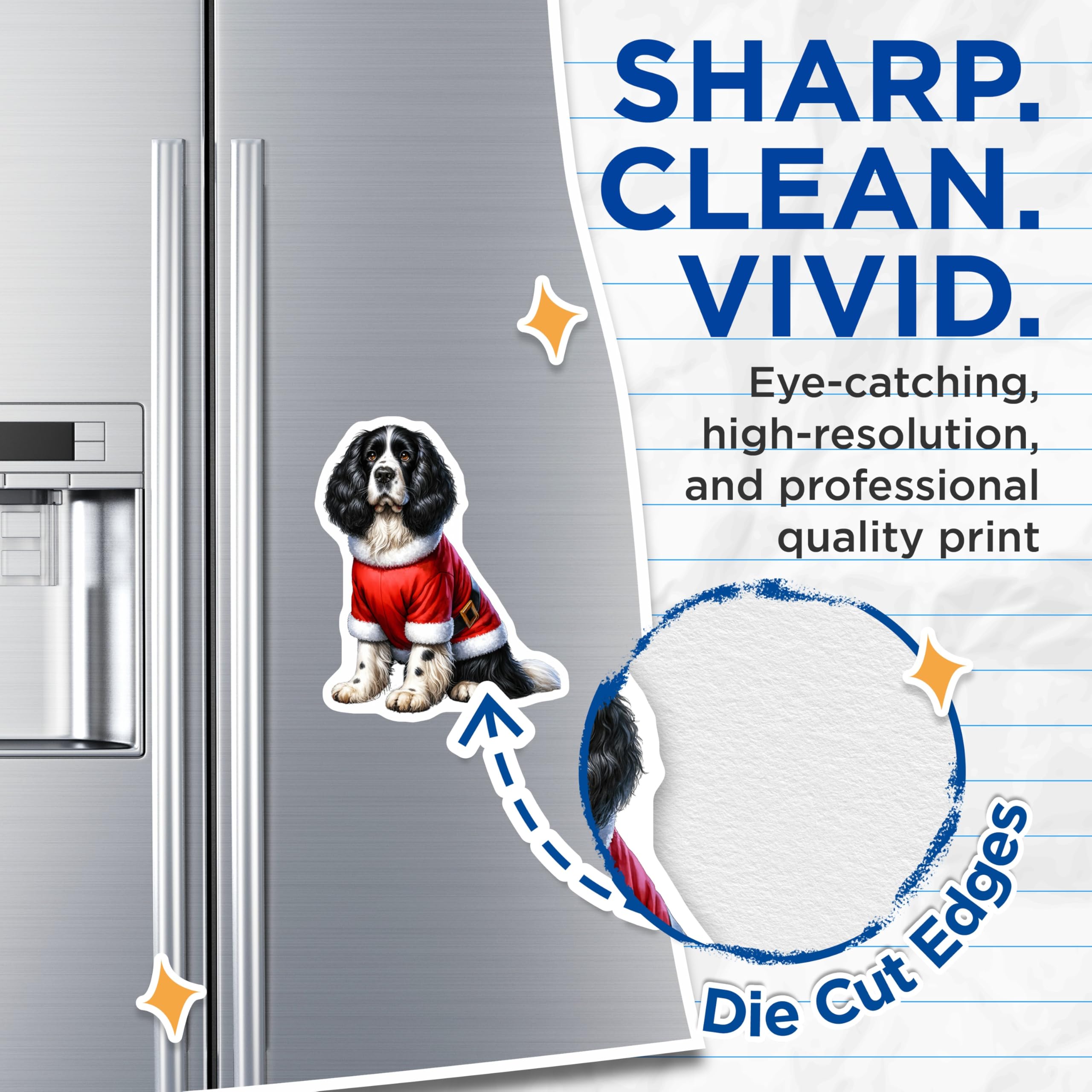 (2 Pack) Cocker Spaniel Magnets - Santa Dog Christmas Decor - Holiday Refrigerator Magnets - 5 Inches On Longest Side - Thick Durable Magnet - Made in USA - MAG29444