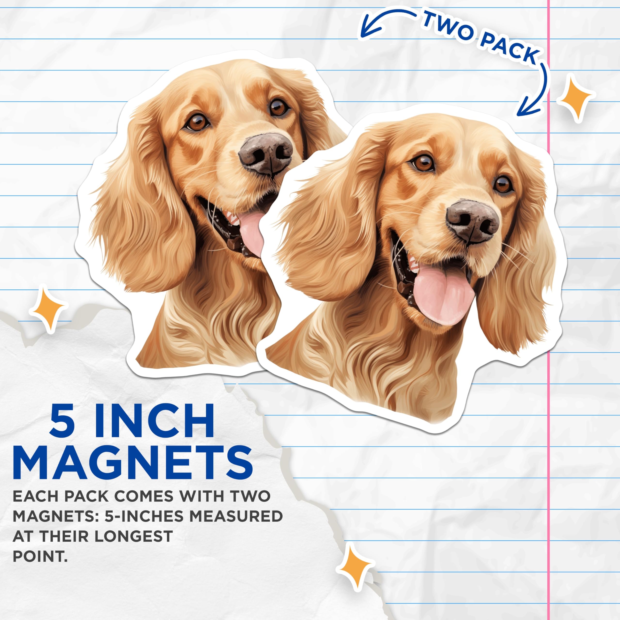 (2 Pack) Cocker Spaniel Magnets - Happy Dog Lover Decor - Pet Owner Refrigerator Art - Animal Appreciation Home Accent - 5 Inches On Longest Side - Thick Durable Magnet - Made in USA - MAG29455