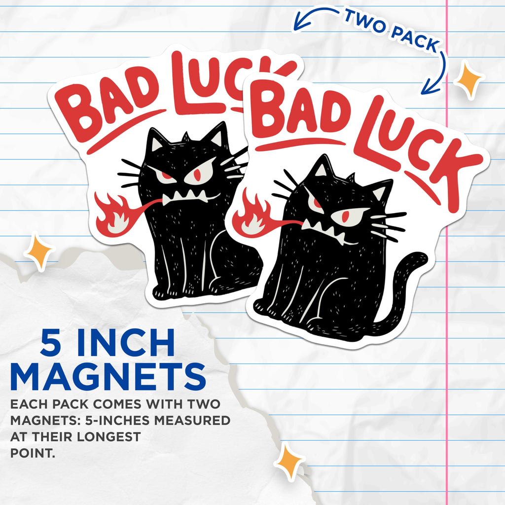 (2 Pack) Bad Luck Black Cat Magnets - Fire Breathing Feline Decor - Spooky Funny Magnet Set - 5 Inches On Longest Side - Thick Durable Magnet - Made in USA - MAG21728