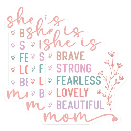 (3 Pack) Brave Strong Mom Decals - Fearless Mom - Beautiful Lovely Decal- 3 Inches On Longest Side - Easy Peel & Apply - Made in USA - 3MCS5241
