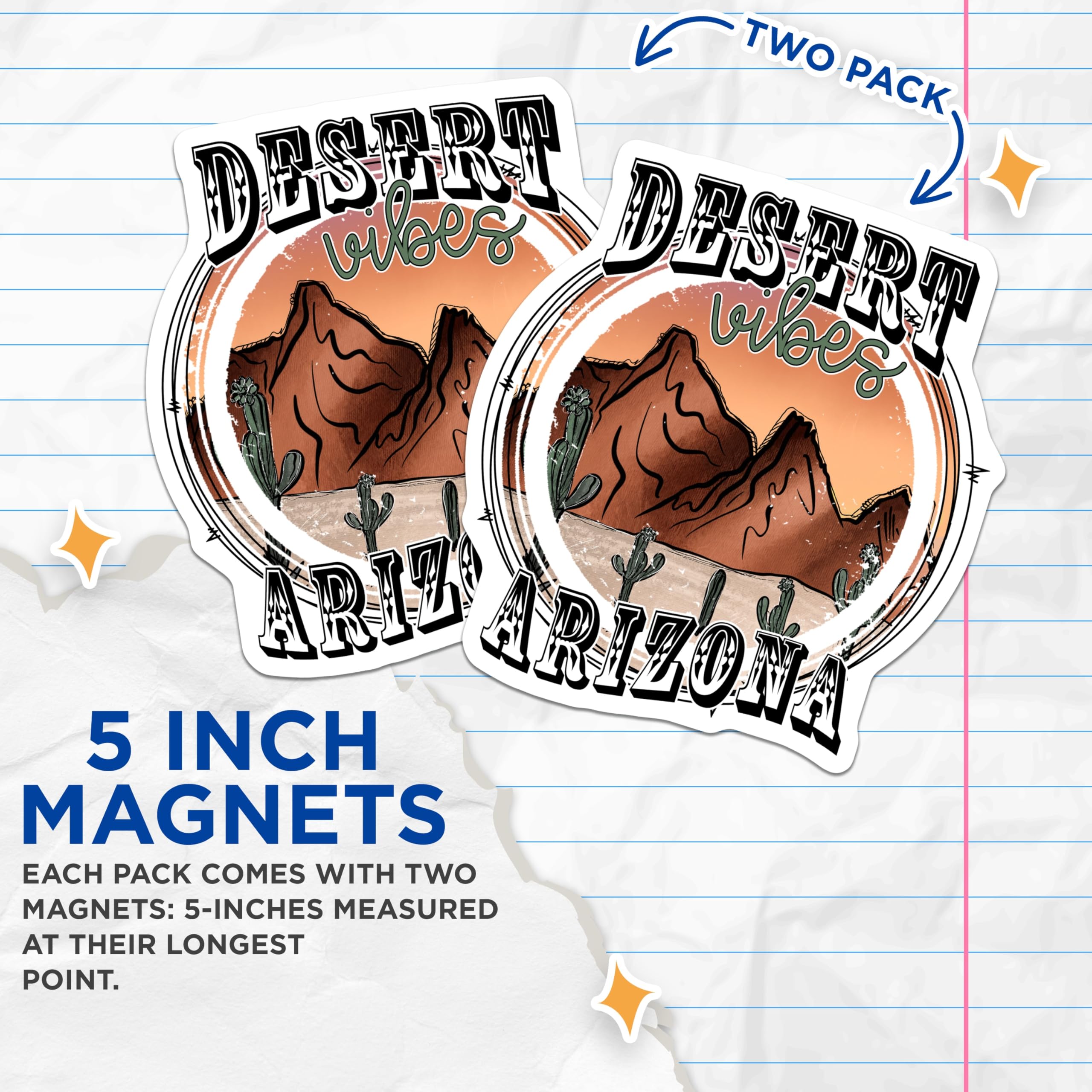 (2 Pack) Arizona Desert Magnets - Cactus Decor - Southwestern Home Decor - 5" On Longest Side - Premium Magnet - for Cars, Refrigerators, Toolboxes, Lockers - Made in USA - MAG17649