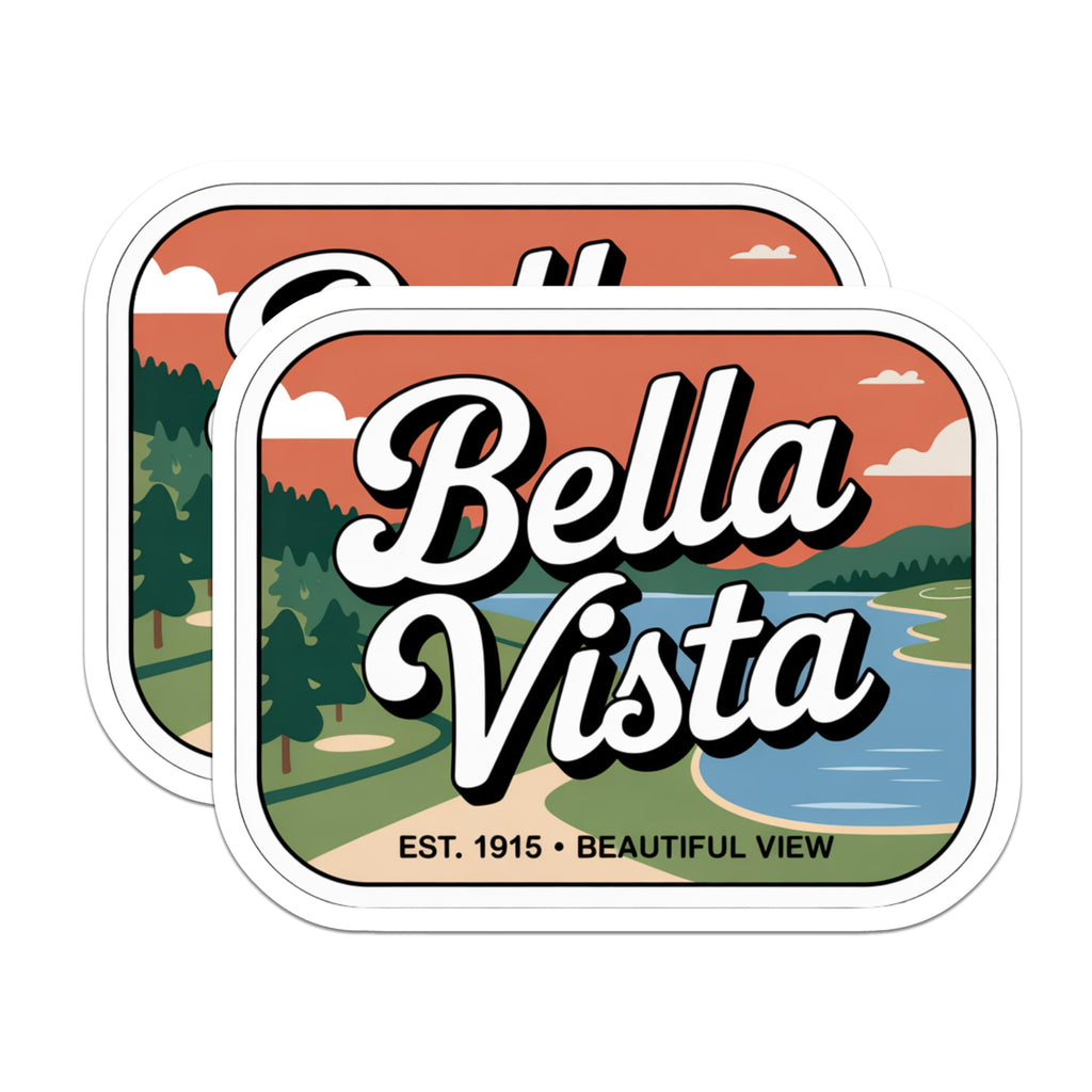 (2 Pack) Bella Vista Magnets - Retro Travel Poster - Scenic Lake Landscape - Vintage Nature Art Est 1915-5 Inches On Longest Side - Thick Durable Magnet - Made in USA - MAG19319
