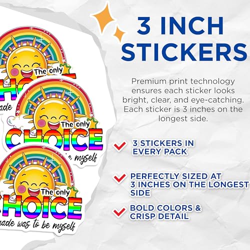(3 Pack) Rainbow Decals - Motivational Stickers - Be Yourself Stickers - 3 Inches On Longest Side - Easy Peel & Apply - Made in USA - 3MCS7953