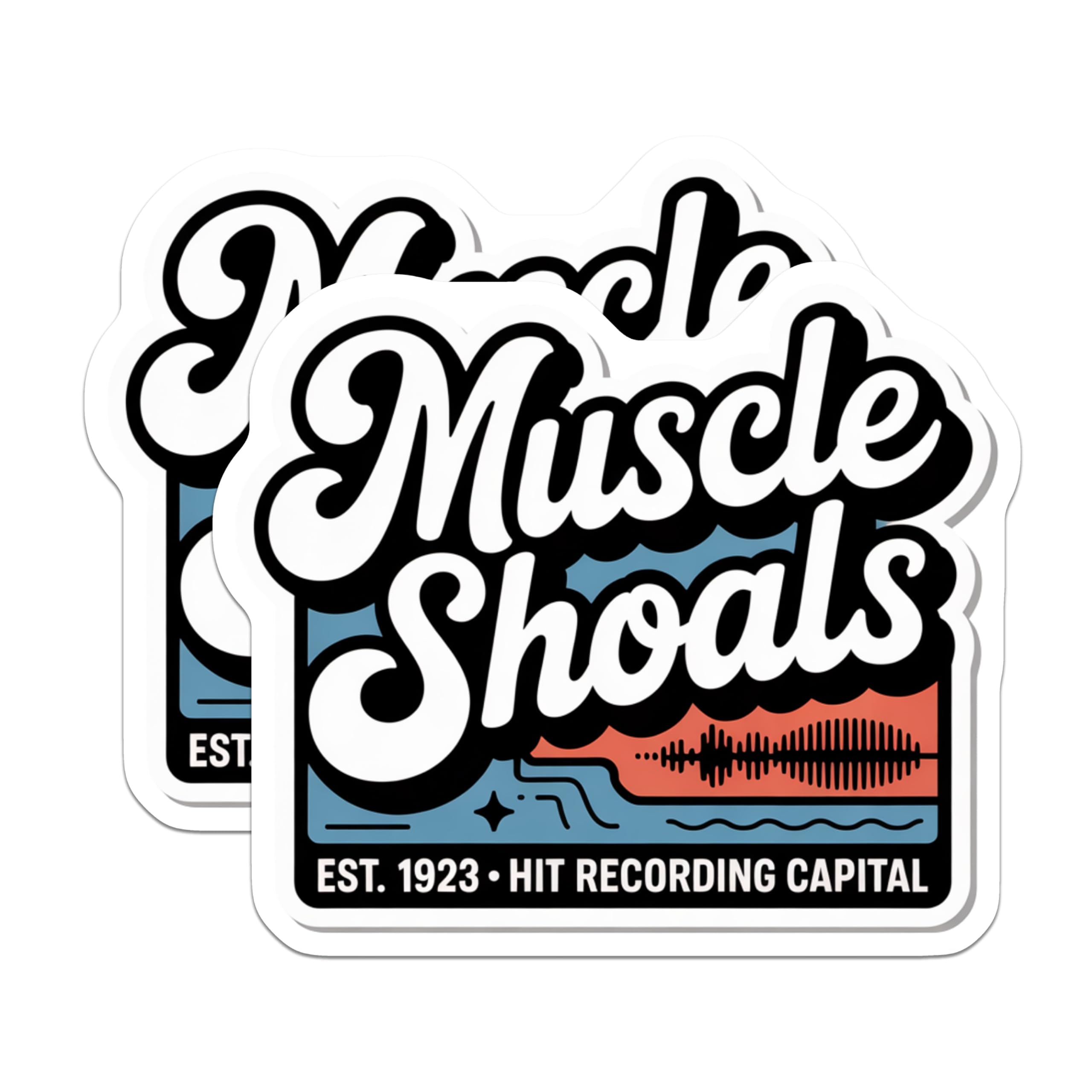 (2 Pack) Muscle Shoals Magnets - Hit Recording Capital Decor - Alabama Souvenir - 5" On Longest Side - Premium Magnet - for Cars, Refrigerators, Toolboxes, Lockers - Made in USA - MAG17872