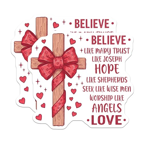 (2 Pack) Believe Hope Worship Love Stickers - Inspirational Quotes - Christian Faith - 5" On Longest Side - Sticks to Smooth Flat Surfaces - Made in USA - BMCS4113