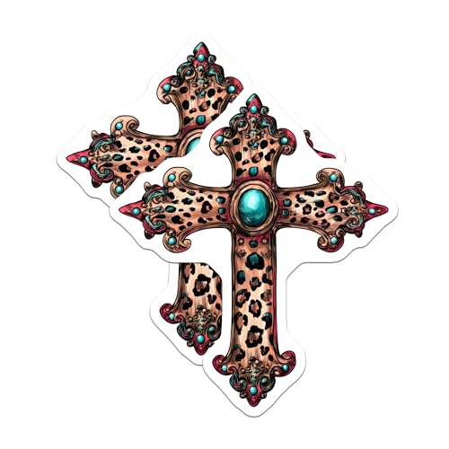 (2 Pack) Leopard Print Cross Magnets Magnets - 5" On Longest Side - Made in USA - Sticks to Refrigerators & Metal Surfaces - MAG8734