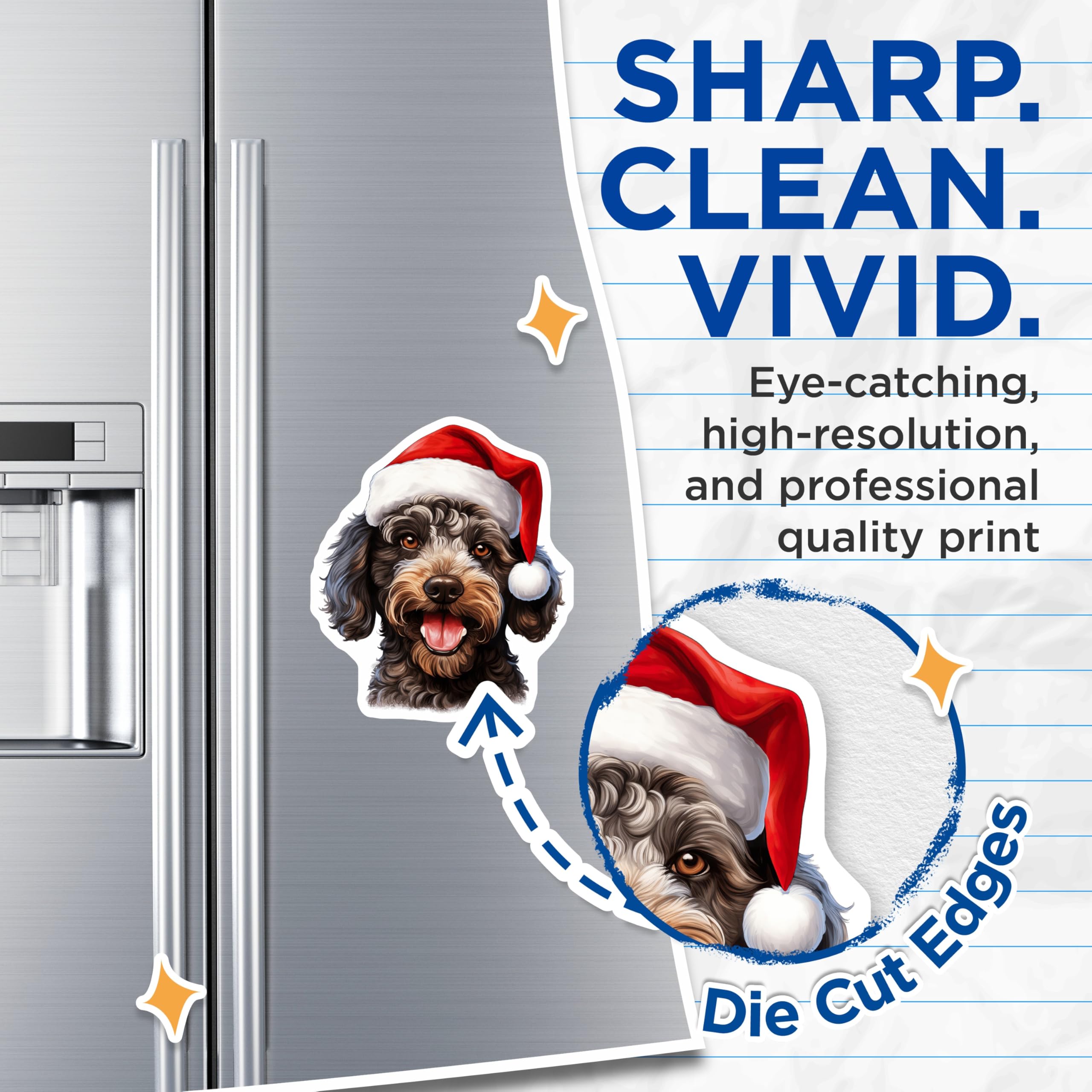 (2 Pack) Santa Dog Magnets - Christmas Doodle Decor - Happy Puppy Holiday Pet Home - 5 Inches On Longest Side - Thick Durable Magnet - Made in USA - MAG28332