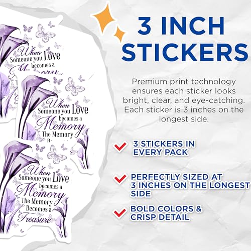 (3 Pack) Remembrance Decals - Lily Butterfly Decal - Memorial Decal - 3 Inches On Longest Side - Easy Peel & Apply - Made in USA - 3MCS4894