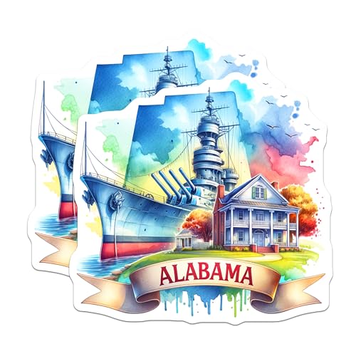 (2 Pack) Alabama Souvenir Magnets - Historic Ship Magnet - United States Travel Memorable Magnet - Scenic Alabama Landmarks - 5" On Longest Side - for Cars, Fridges, Toolboxes - Made in USA - MAG6671