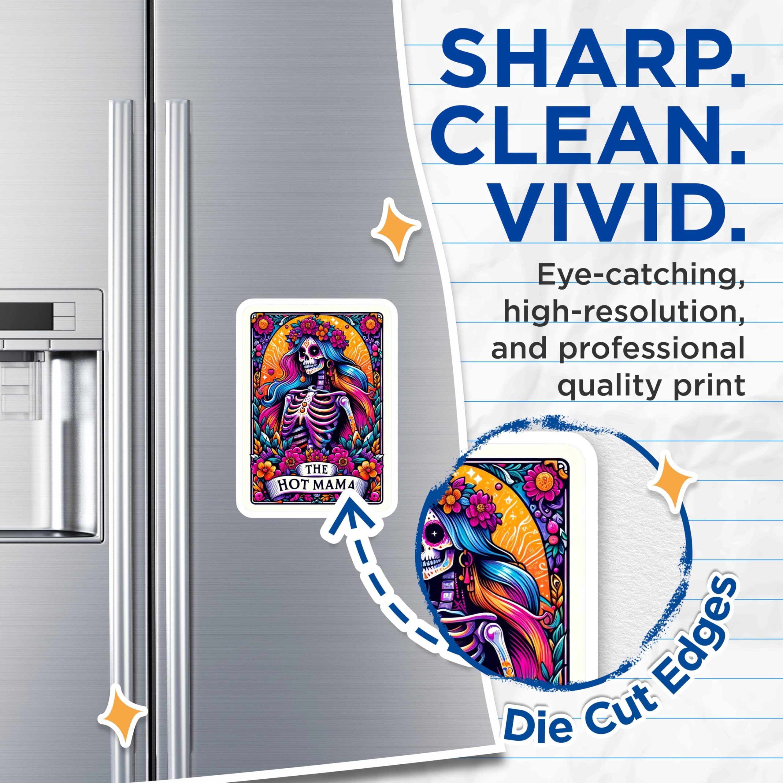 (2 Pack) Hot Mama Skeleton Magnets - Dia de Los Muertos Decor - Vibrant Sugar Skull Kitchen Refrigerator Accessory - 5 Inches On Longest Side - Thick Durable Magnet - Made in USA - MAG30119