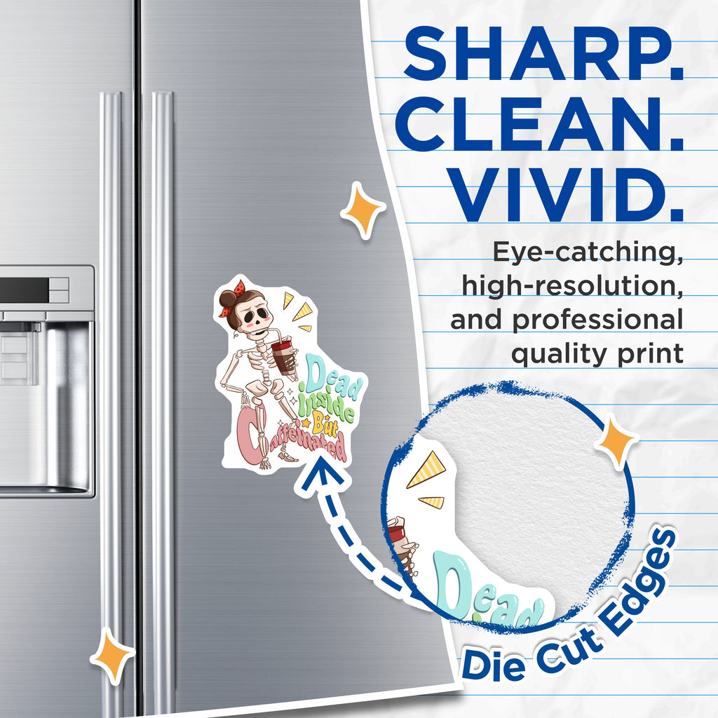 (2 Pack) Dead Inside Caffeinated Magnets - Skeleton Coffee Lover - Funny Refrigerator Decor - 5 Inches On Longest Side - Thick Durable Magnet - Made in USA - MAG39572
