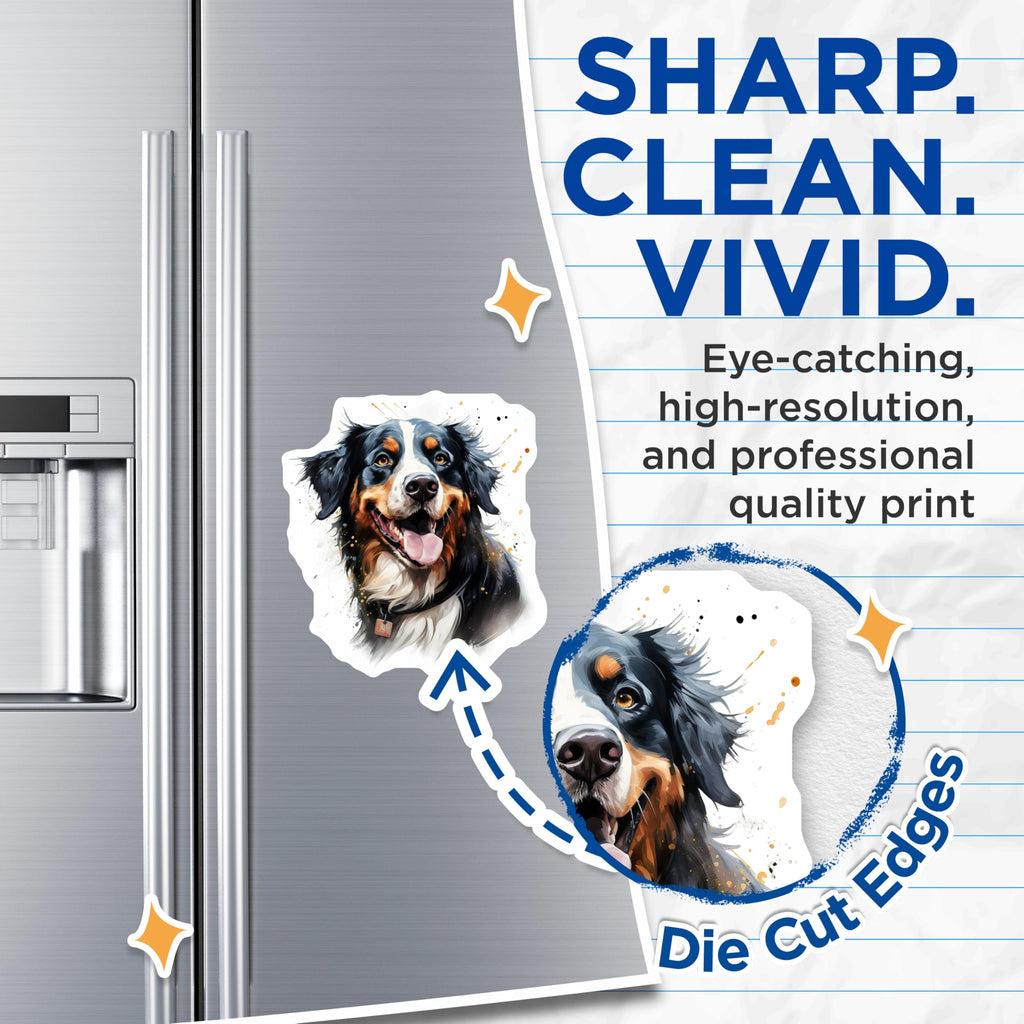 (2 Pack) Bernese Mountain Dog Magnets - Watercolor Dog Art - Happy Bernese Pet Lover Fridge Decor Animal Art - 5 Inches On Longest Side - Thick Durable Magnet - Made in USA - MAG26992
