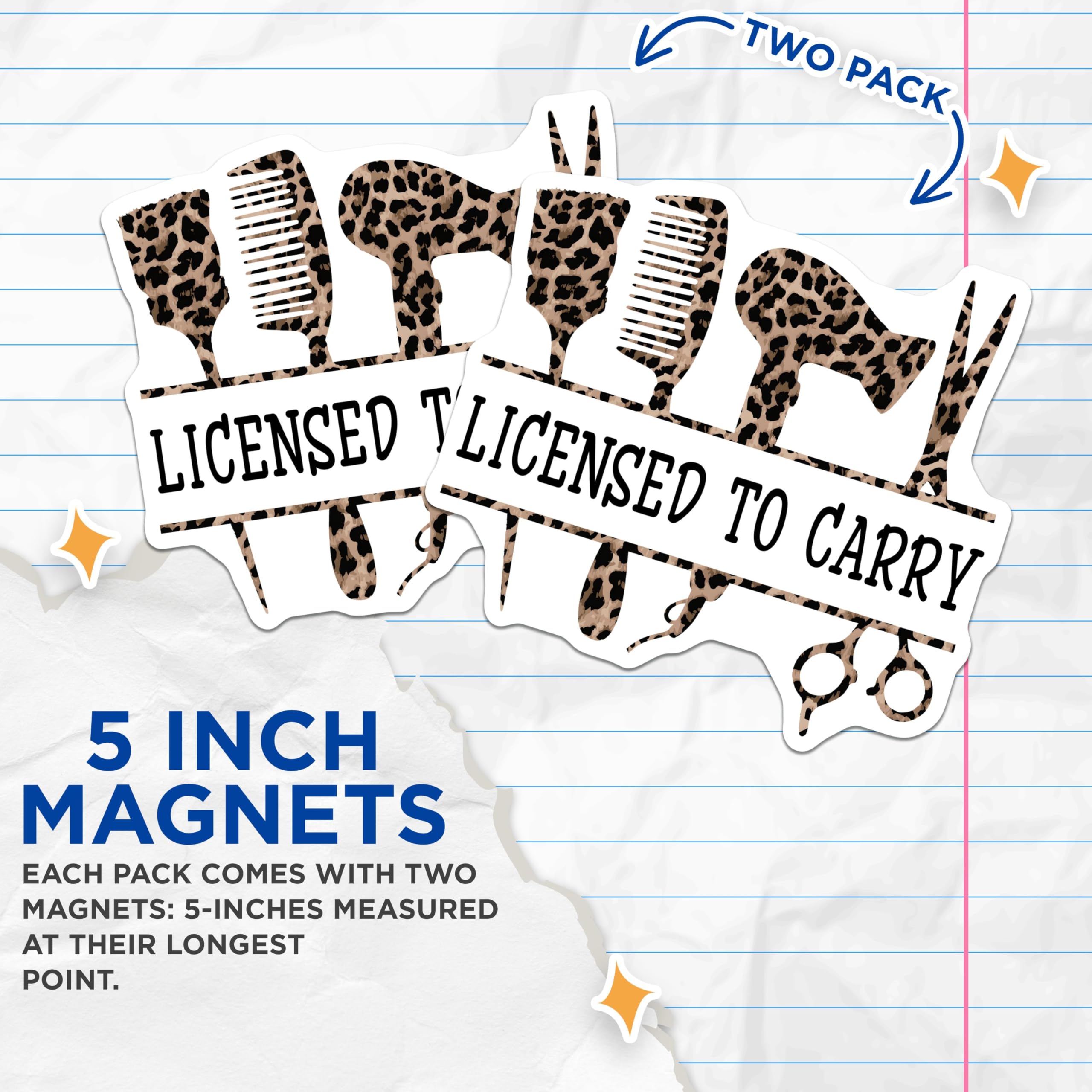 (2 Pack) Licensed to Carry Magnets - Hairdresser Decor - Salon Accessories - Hair Styling Toolkit - 5" On Longest Side - for Cars, Fridges, Toolboxes - Made in USA - MAG7568