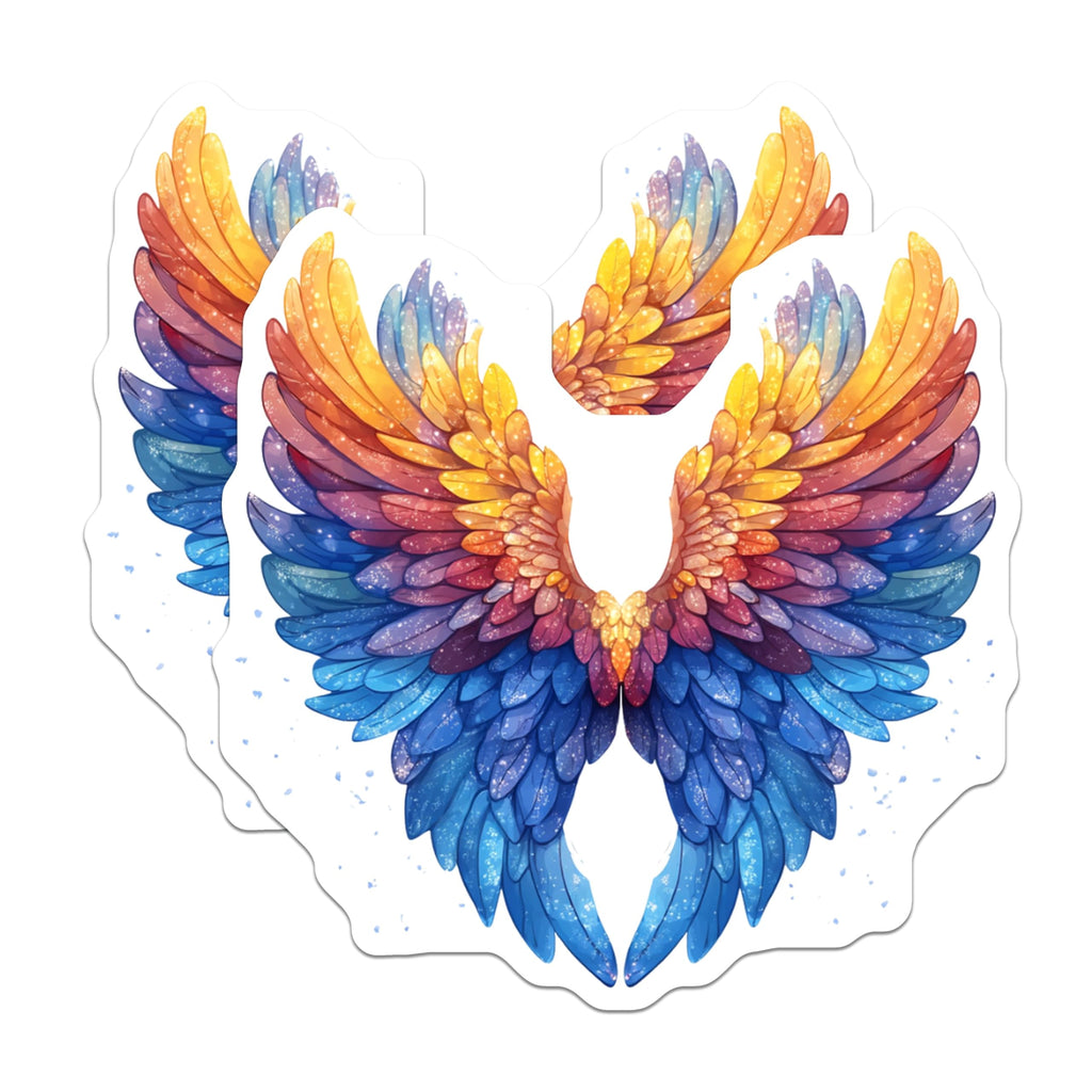 (2 Pack) Rainbow Angel Wings Magnets - Celestial Feather Decor - Spiritual Fantasy Art - Unique Boho Fridge Item - 5 Inches On Longest Side - Thick Durable Magnet - Made in USA - MAG27285