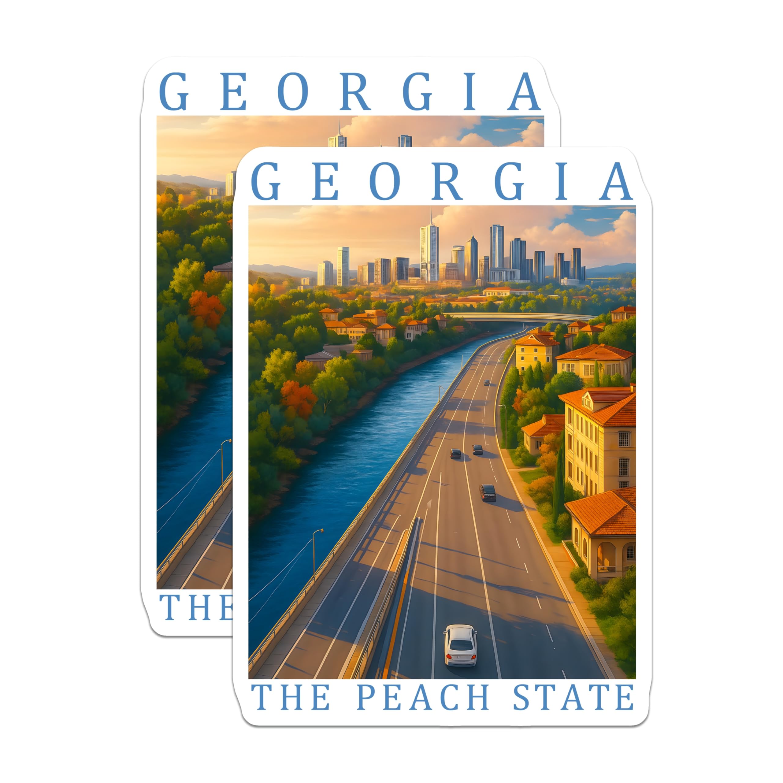 (2 Pack) Georgia Peach State Magnets - Atlanta Skyline - Travel Souvenir Fridge Decor - 5" On Longest Side - Premium Magnet - for Cars, Refrigerators, Toolboxes, Lockers - Made in USA - MAG18593