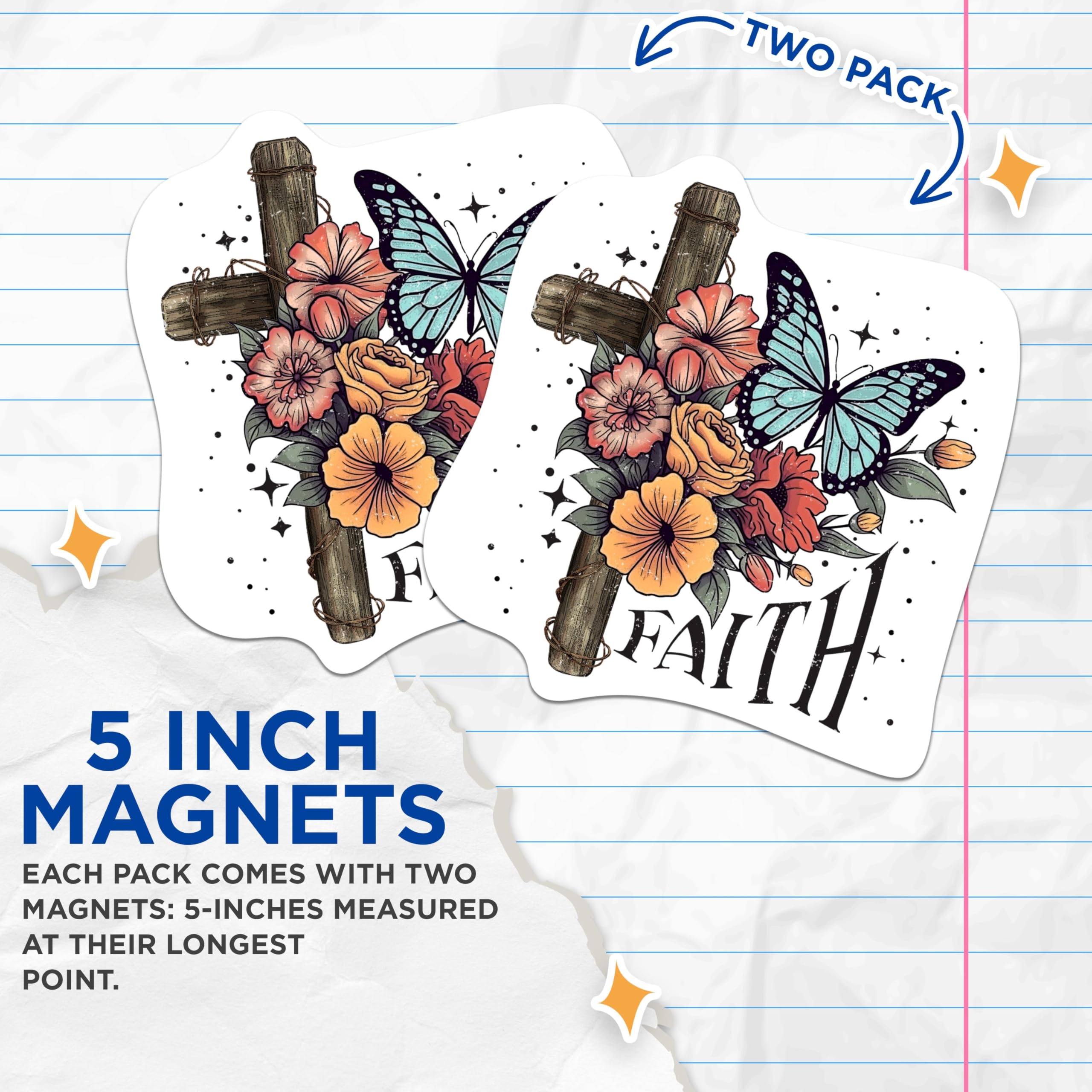 (2 Pack) Cross with Butterflies and Roses Faith Based Magnets - Hope Inspiring Faith Magnets - 5 Inches On Longest Side - Premium Decal - for Cars, Refrigerators, Toolboxes - Made in USA - MAG2203