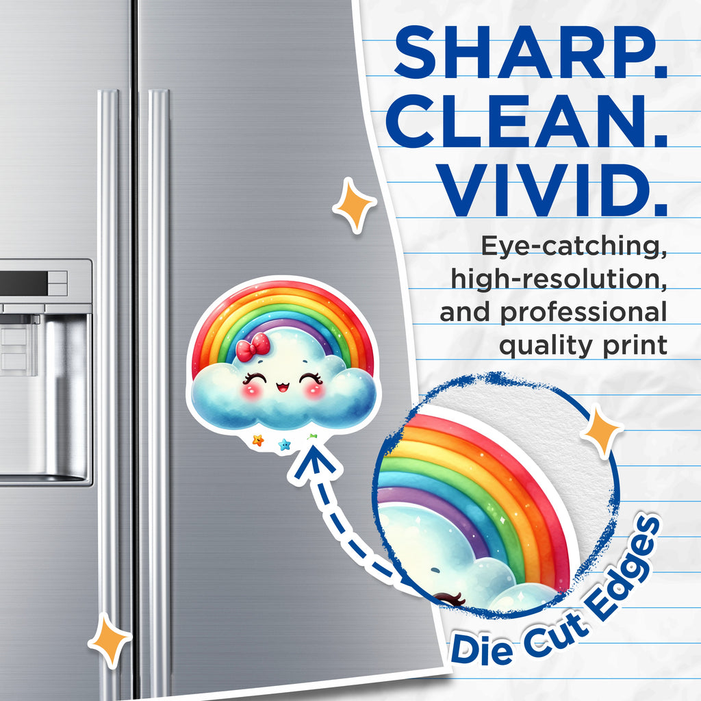 (2 Pack) Cute Rainbow Cloud Magnets - Kawaii Fridge Decor - Nursery Locker Accents - 5 Inches On Longest Side - Thick Durable Magnet - Made in USA - MAG37676